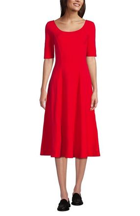 Lands End Starfish Elbow Sleeve Midi Fit and Flare Dress in Compass Red at Nordstrom, Size X-Large P