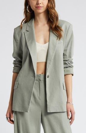 Open Edit Linen Blend Blazer in Green Halo at Nordstrom Rack, Size Small