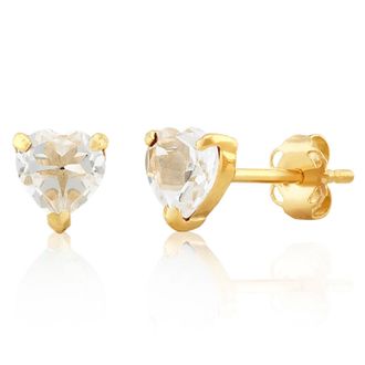 MAX + STONE 14K White or Yellow Gold 3 Prong Heart Shape Gemstone Stud Earrings