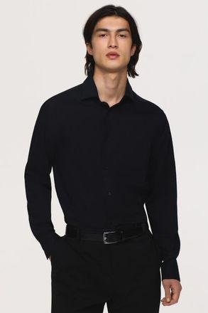 H&M Slim-fit cotton shirt in Black at Nordstrom, Size Xx-Large