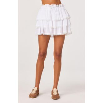 ASTR the Label Genever Tiered Cotton Miniskirt in White at Nordstrom, Size X-Small