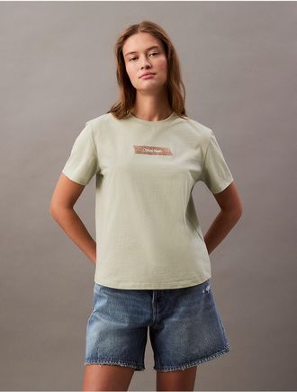 Calvin Klein Jeans Calvin Klein Womens Glitter Logo Classic T-Shirt - Green - XS