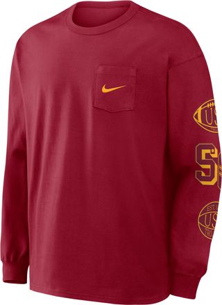 Nike USC Academic Max90 Pocket Nike Mens College Long-Sleeve T-Shirt in Red | 04TA69WSCJ-U1K