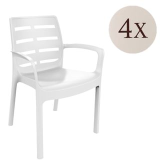 Dmora Silla De Exterior Excel, 4 Sillas, Apilables Made In Italy, Con Brazos, Blanco