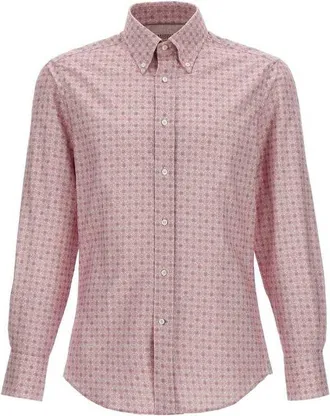 Brunello Cucinelli Rose Patterned Button-Up Shirt, Size X-Large