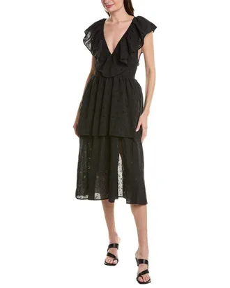 WeWoreWhat Weworewhat Slit Front Eyelet Ruffle Midi Dress