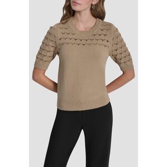 DKNY Pointelle Yoke Sweater in Travertine at Nordstrom, Size X-Small
