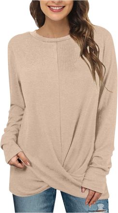 Generic Womens Long Sleeve Tops Ladies Loose Fit Jumpers Twist Front Sweatshirt Khaki