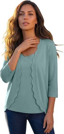 Roaman's Scalloped Cardigan And Tank Set in Cool Sage at Nordstrom, Size 12