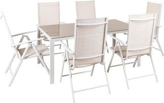 Beliani Conjunto De Jard&iacute;n Moderno Estructura De Aluminio Revestido De Polvo 6 Sillas Plegables 1 Mesa Beige Catania