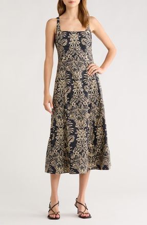 Ulla Johnson Natali Printed Cotton A-Line Dress in Noir Flora at Nordstrom, Size 10