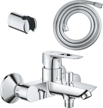 GROHE Pack Mezclador Mec&aacute;nico De Ba&ntilde;o Y Ducha Cromado Grohe Start Loop + Flexo De Ducha Vitalioflex Comfort 1750 Y Soporte