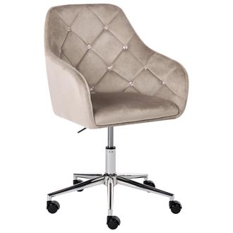 Beliani Silla De Oficina Tapizado De Terciopelo Giratoria Altura Regulable Respaldo Con Capiton&eacute; Con Cristales Beige Veloria