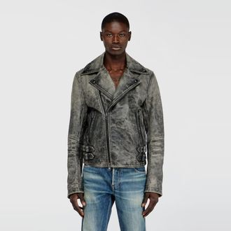 Diesel Biker jacket in treated leather - Leather jackets - Man - Grey