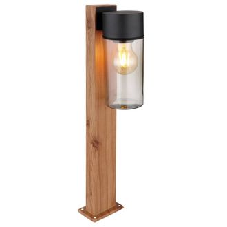Netlighting Etsi Outdoor Pedestal Light Wood Look IP44 Smoke Glass Shade 1x E27 in Brown