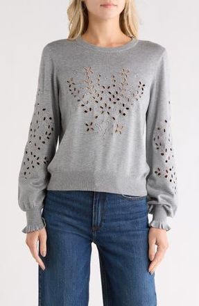 NVLT Eyelet Embroidered Sweater in Medium Grey Mix at Nordstrom Rack, Size X-Large