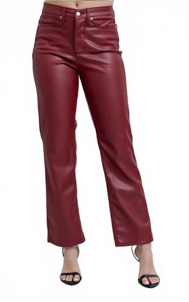Judy Blue Faux Leather Tummy Control High Waisted Straight Leg Pants In Red