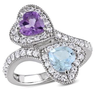 Amour Amethyst, Blue Topaz and Created White Sapphire Heart Twist Ring In Sterling Silver