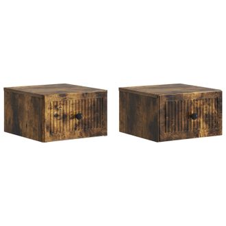vidaXL Mesita De Noche De Pared 2 Pcs Roble Ahumado 33 X 34,5 X 20 Cm Vidaxl