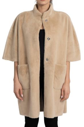 Love Token Nia Faux Fur Cape Coat In Beige