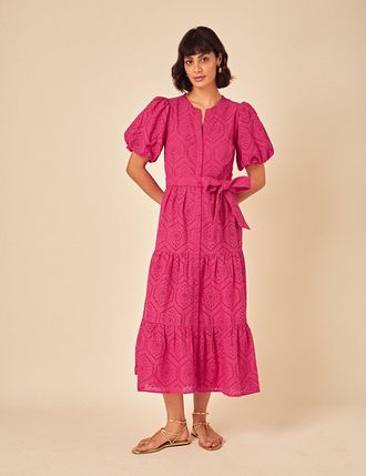 Nobody's Child Pink Broderie Anglaise Marla Midi Dress