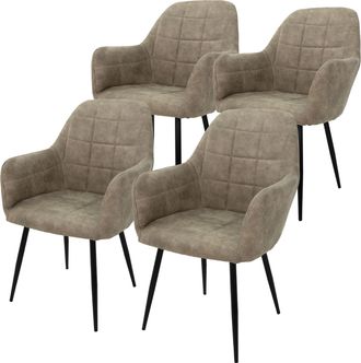 ECD Germany Ecd Germany - Juego De 4 Sillas De Comedor Con Respaldo Y Reposabrazos 58x60x84cm Asiento Tapizado Imitaci&oacute;n De Cuero Color Verde/gris Oliva Dise&ntilde;o N&oacute;