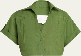 Johanna Ortiz Language Of The Soul Linen Crop Collared Shirt
