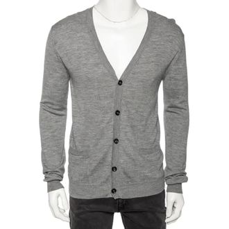 Roberto Cavalli Grey Knit Pocketed Button Front Cardigan M