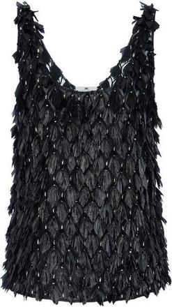 Elisabetta Franchi Tops, Dames, Zwart, XS, Tule, Top van tule met 3D-borduursels