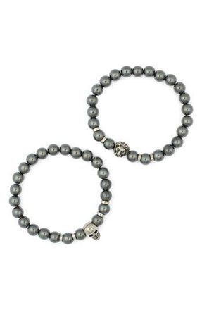 Eye Candy Los Angeles 2-Pack Lion Skull Beaded Stretch Bracelets in Titanium at Nordstrom Rack