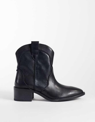 Mango Teen stivaletto western corto in pelle nero