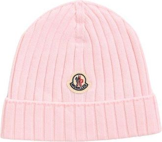 Moncler Ribbed Virgin Wool Beanie in Pink at Nordstrom, Size Xxx-Small