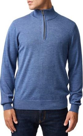 Rodd & Gunn Nobles Funnel Neck Merino Wool Half Zip Sweater in Ocean at Nordstrom Rack, Size X-Large