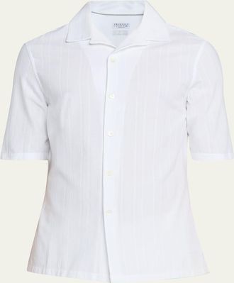 Brunello Cucinelli Mens Linen Stripe Short-Sleeve Shirt