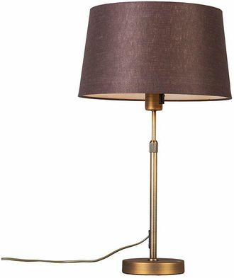 QAZQA Moderno L&aacute;mpara De Mesa Bronce Con Pantalla Marr&oacute;n 35 Cm Regulable - Parte Textil /acero Redonda Adecuado Para Led Max. 1 X 60 Watt - Qazqa