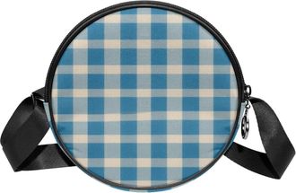 Generic Circle Crossbody Bag for Women, Retro Plaid Small Sling Bag Daypack with Zipper Adjustable Shoulder Straps Casual Ladies Girls Round Purse