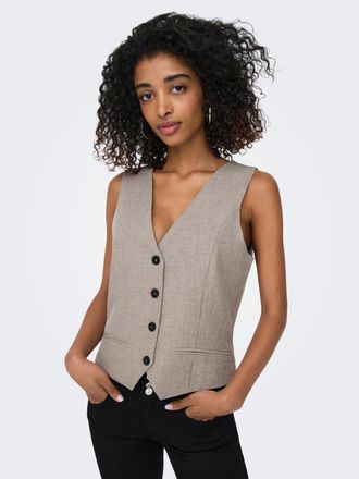 Only Anzugweste ONLY ONLLINDA S/L MEL FIT WAISTCOAT TLR NOOS, Damen, Gr. 36, fungi detail:melange, Web, Obermaterial: 97% Polyester, 3% Elasthan, meliert, 