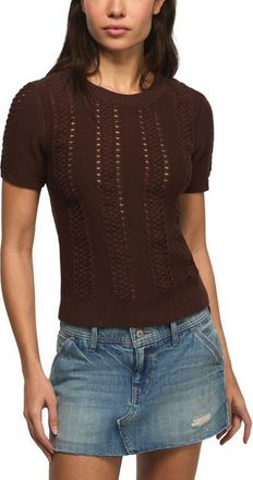Lucky Brand Pointelle Short Sleeve Sweater in Peppercorn at Nordstrom, Size X-Small