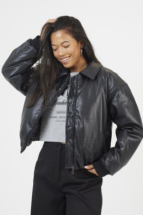 Brave Soul Womens Black Oversized Pu Bomber Jacket - Size 14 UK