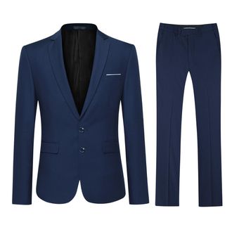 AlltheMen Heren 2-delig slim fit marineblauw pak met twee knopen