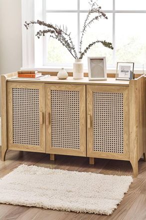 Julian Bowen Sydney Rattan Print 3 Door Sideboard in Light Oak