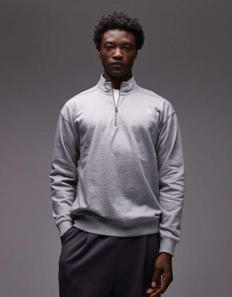 The North Face Felpa grigia unisex con logo e zip corta-Grigio