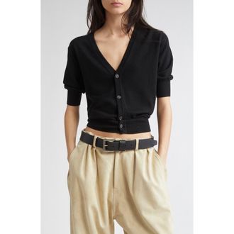 R13 Elbow Sleeve Split Hem Merino Wool Cardigan in Black at Nordstrom, Size Medium