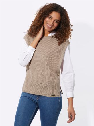 Casual Looks Pullunder CASUAL LOOKS Kapuzen-Pullunder, Damen, Gr. 38, beige (sesam), 50% Baumwolle, 50% Polyacryl, unifarben, Pullover Pullunder