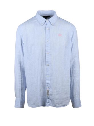 La Martina White Light Blue Linen Striped Shirt