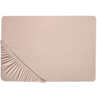 Beliani S&aacute;bana De Algod&oacute;n Beige Estampado Liso Cl&aacute;sico Ribete El&aacute;stico 180 X 200 Cm Dormitorio Hofuf