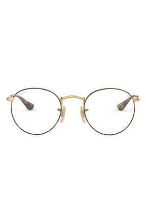 Ray-Ban Ray-Bay 47mm Round Optical Glasses in Gold/havana at Nordstrom