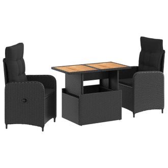 vidaXL Juego De Comedor Para Exteriores 3 Pcs Negro Vidaxl