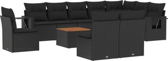 vidaXL Set De Sof&aacute;s De Jard&iacute;n 11 Pzas Y Cojines Rat&aacute;n Sint&eacute;tico Negro Vidaxl