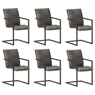 vidaXL Sillas De Comedor Voladizas 6 Uds Cuero Aut&eacute;ntico Gris Vidaxl
